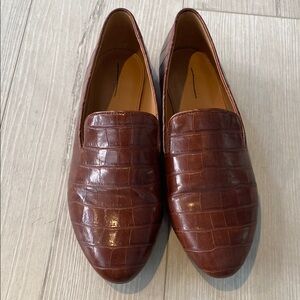 J. Crew Brown Leather Loafers with Crocodile Embossed Pattern